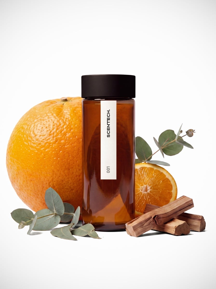 A 65 ml Scentech ScentPod 2.0 in the Clean Energy fragrance, standing beside its box